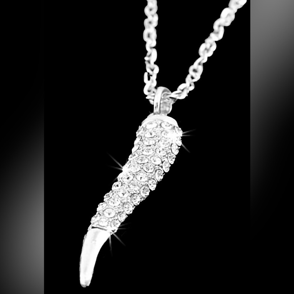 Pavé Crystal Set Italian horn pendant chain  long statement, necklace men ladies